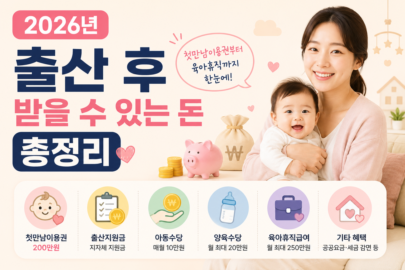2026년 출산 후 받을 수 있는 돈 총정리 | 첫만남이용권부터 육아휴직까지 한눈에 ChatGPT Image 2026년 6월 22일 오후 03_04_03